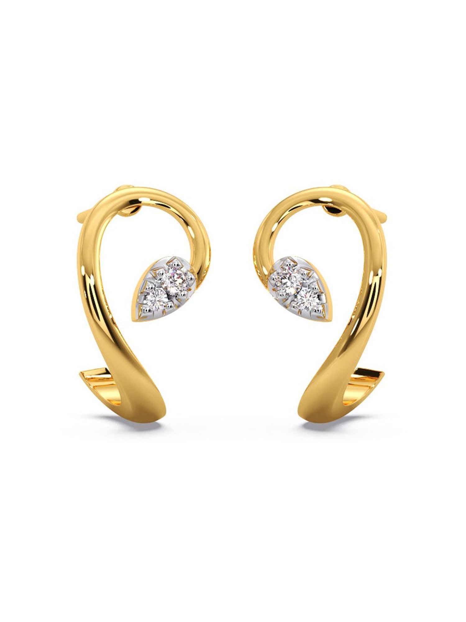 Candere by Kalyan Jewellers Stylish 18K Yellow Gold and Diamond Stud Earrings