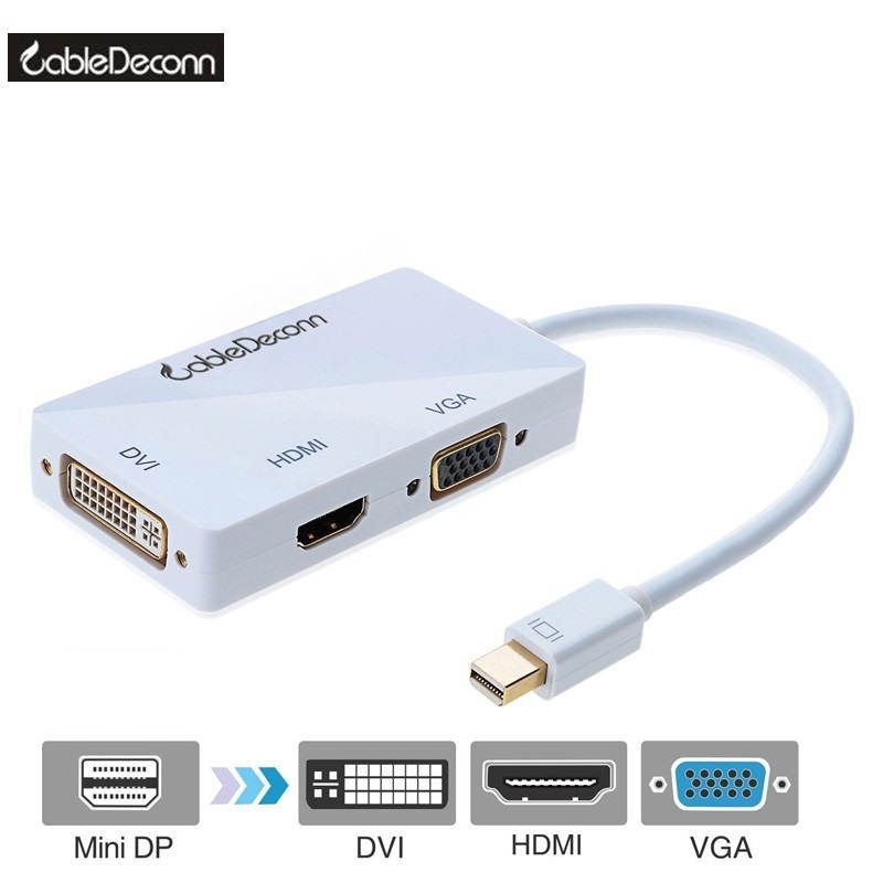 CableDeconn mini displayport splitter Thunderbolt hub to hdmi vga dvi adapter Converter 3in1 Cable for Apple MacBook Air Pro dell surface