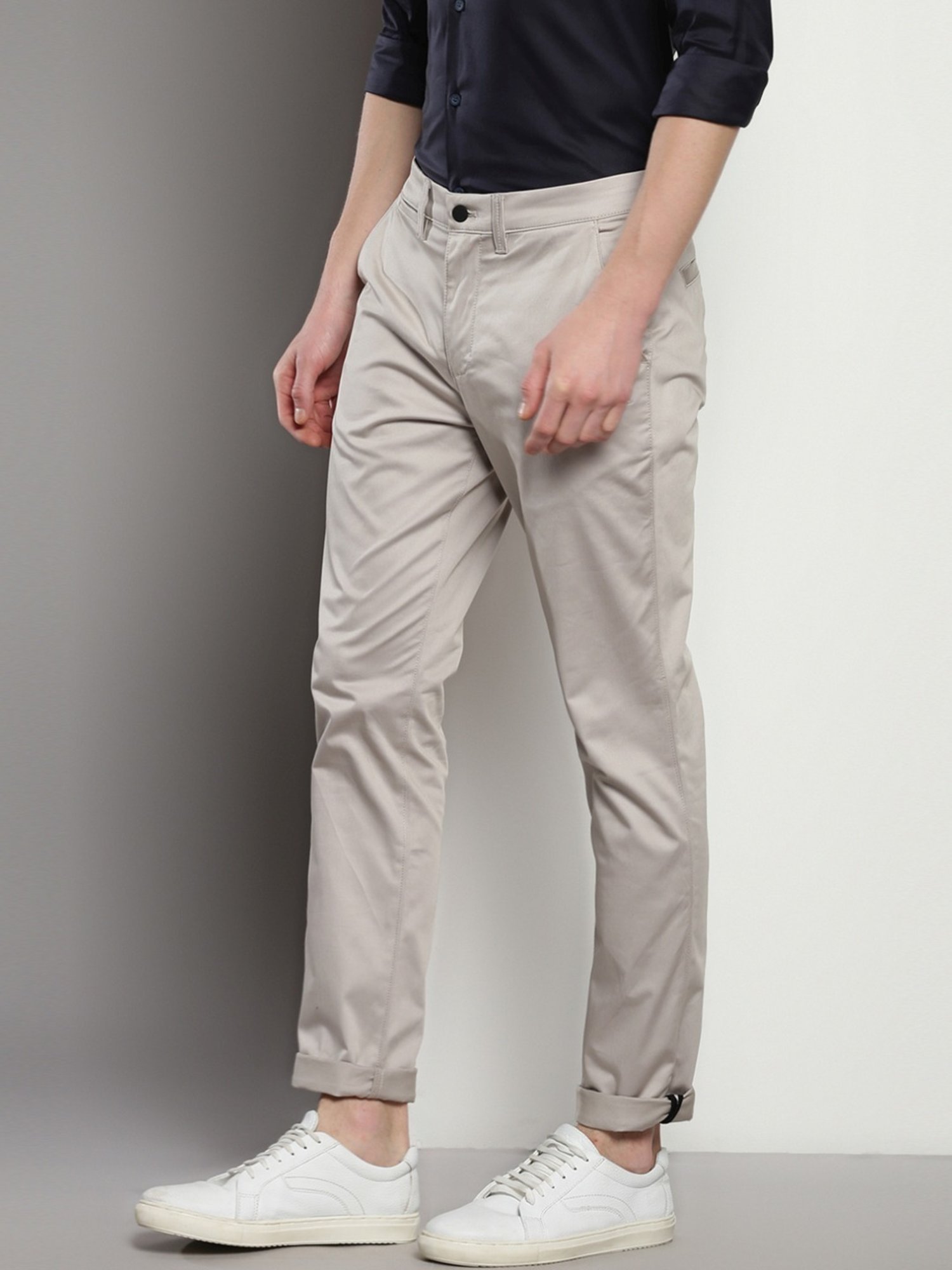 Calvin Klein Grey Cotton Slim Fit Chinos