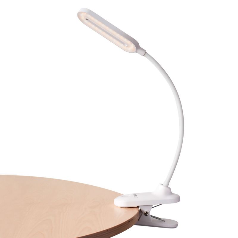LED Desk Lamp with Clamp, Wireless Reading Light, Up to 6 Hours, Gooseneck Clip-on to Table for Home & Office, White