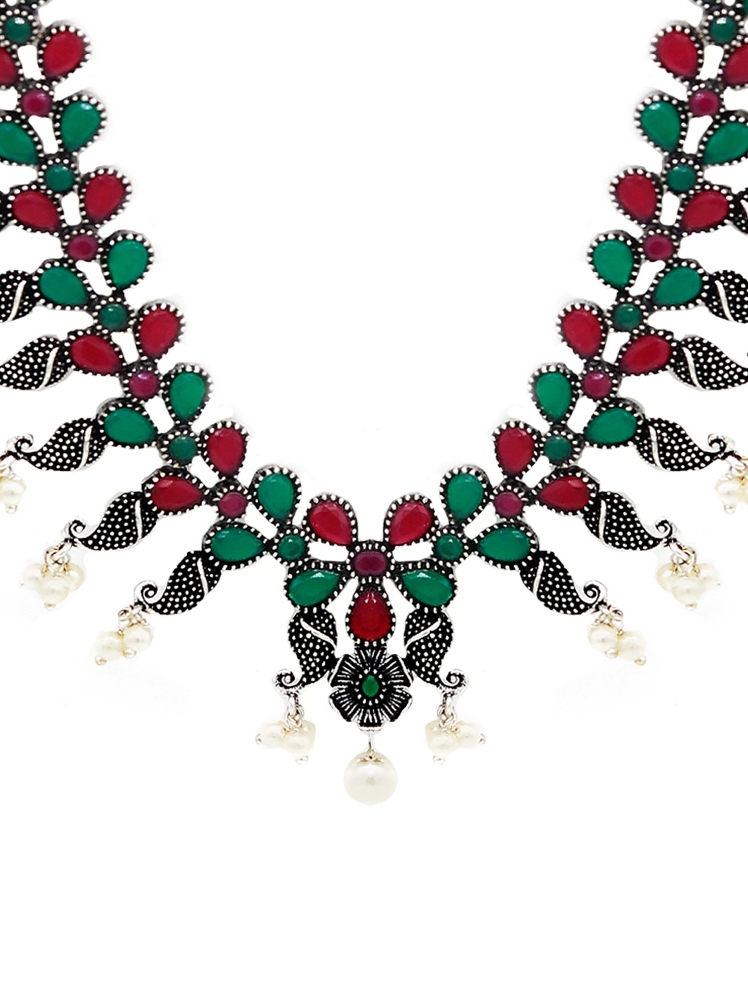 Teejh Ethnic Niranjana Multi Silver Oxidized Necklace Set for Women