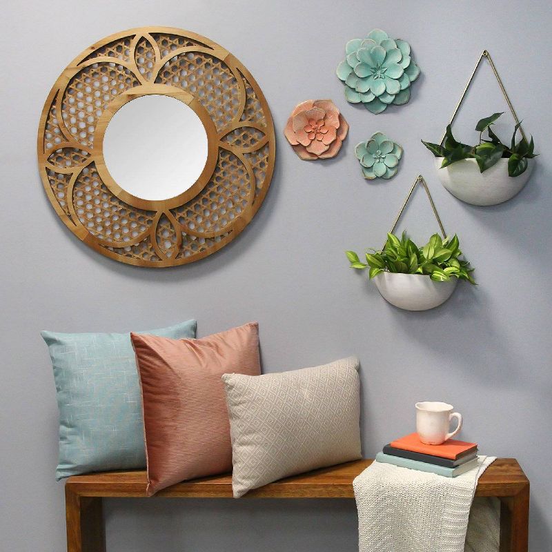 Gerson International 18-Inch Diameter Galvanized Metal Circular Wall Planter, Silver