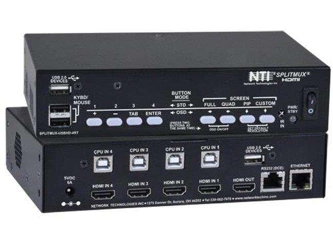 NTI splitmux-usbhd-4rt-r HDMI Quad Screen Multiviewer w KVM Switch/1RU Rack