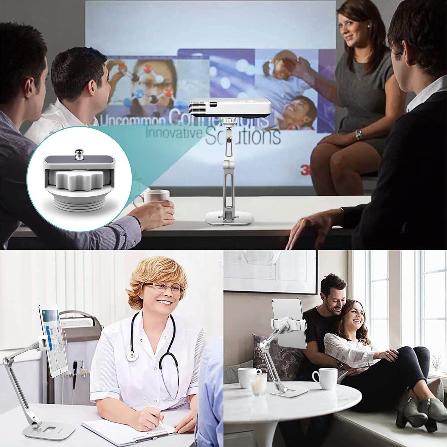 AboveTEK Long Arm Aluminum Tablet Stand, Folding iPad Stand with 360&deg; Swivel iPhone Clamp Mount Holder, Fits 4-11" Display Tablet/Phones for Kitchen Table Bedside Office Desk POS Kiosk Reception