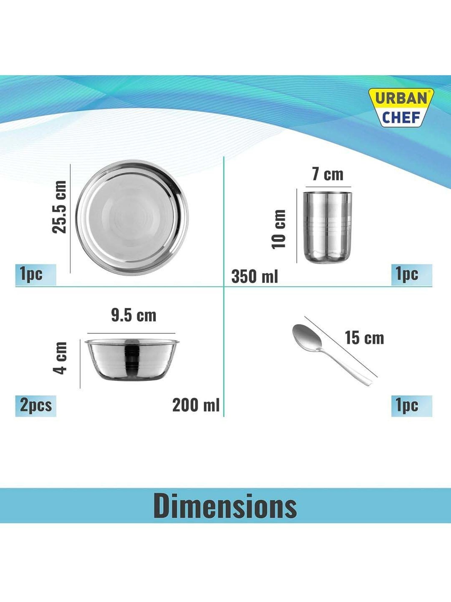 Urban Chef Silver Stainless Steel 5 Pcs Dinner Set