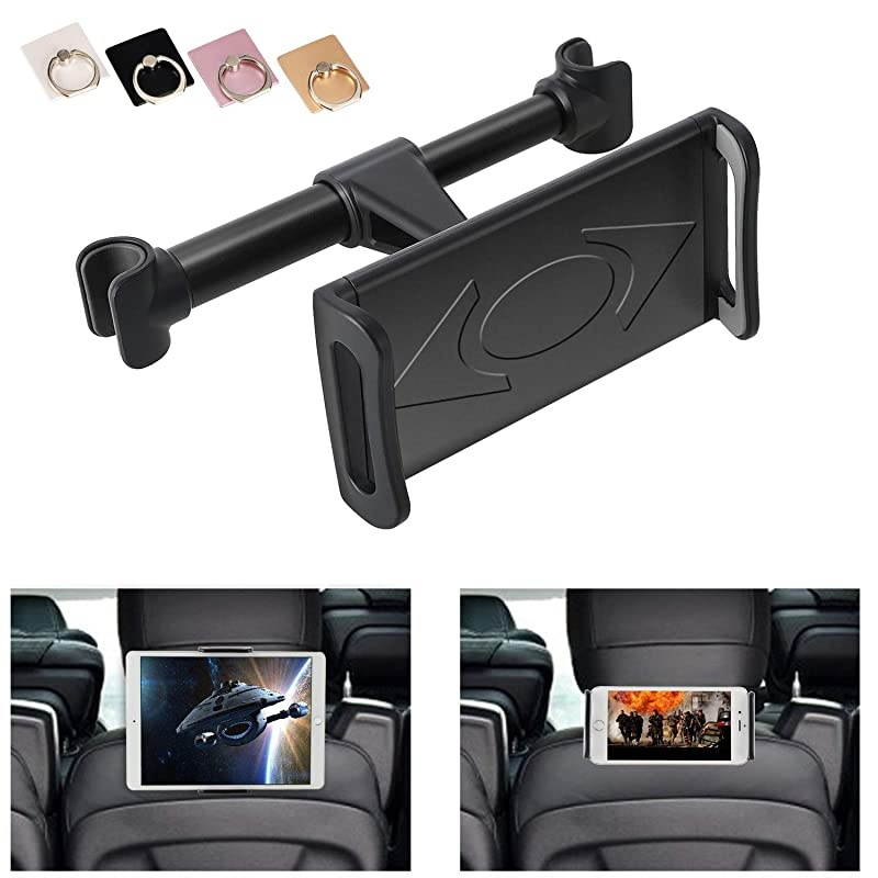 Car Headrest Mount, 360&deg;Rotated Car Headrest Bracket Tablet Headrest Holder Compatible with 4"- 11" iPhone/Samsung/iPad/Smartphones/Tablets,with 1 Free Phone Finger Ring Stand(Black)