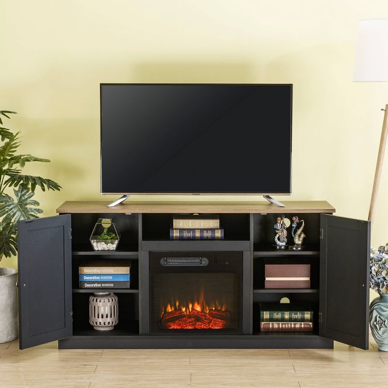 54" TV Stand For TVs up to 60" with Electric Fireplace Charcoal - Home Essentials
