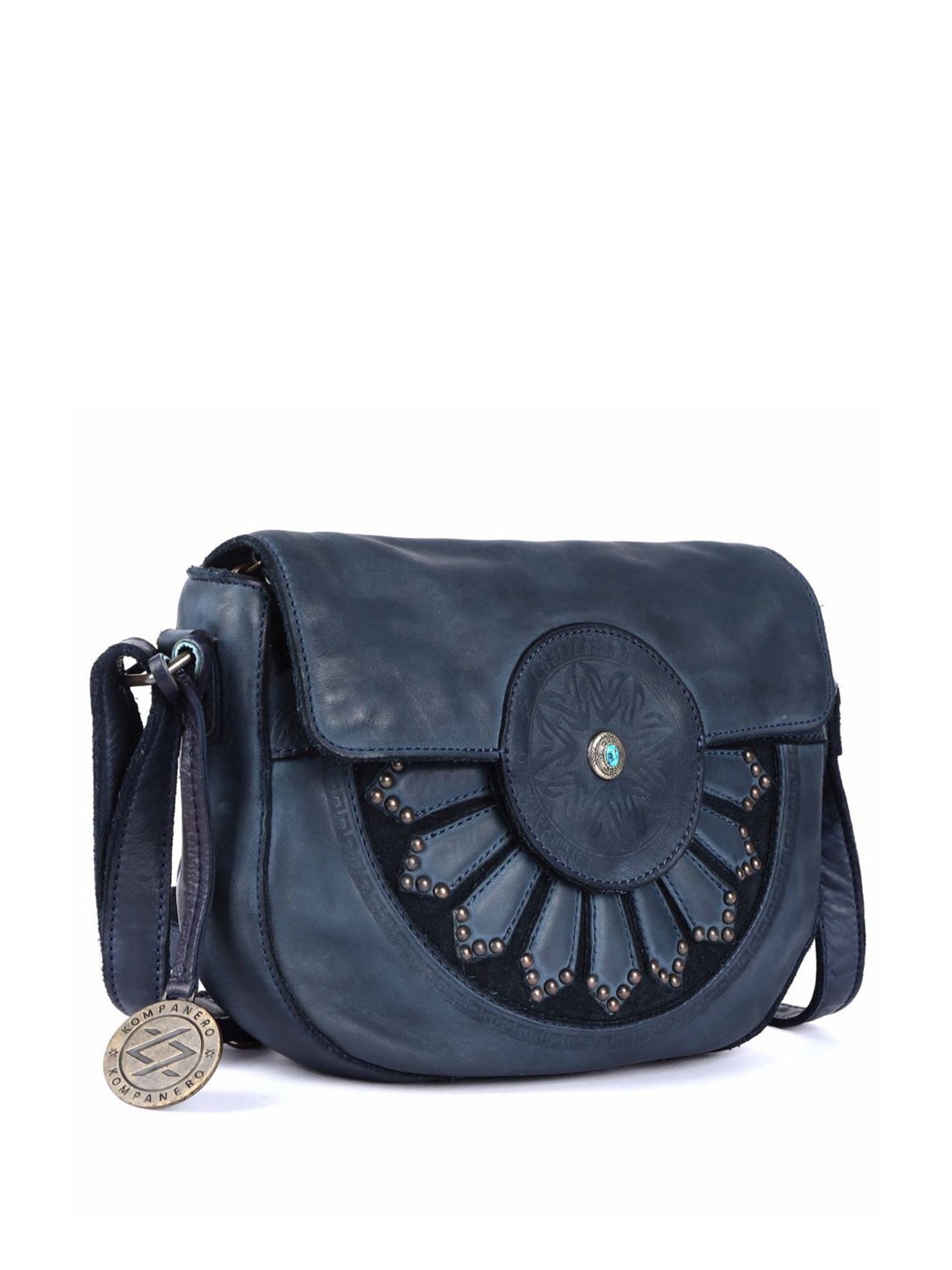 KOMPANERO Nova Anv Blue Leather Textured Sling Handbag