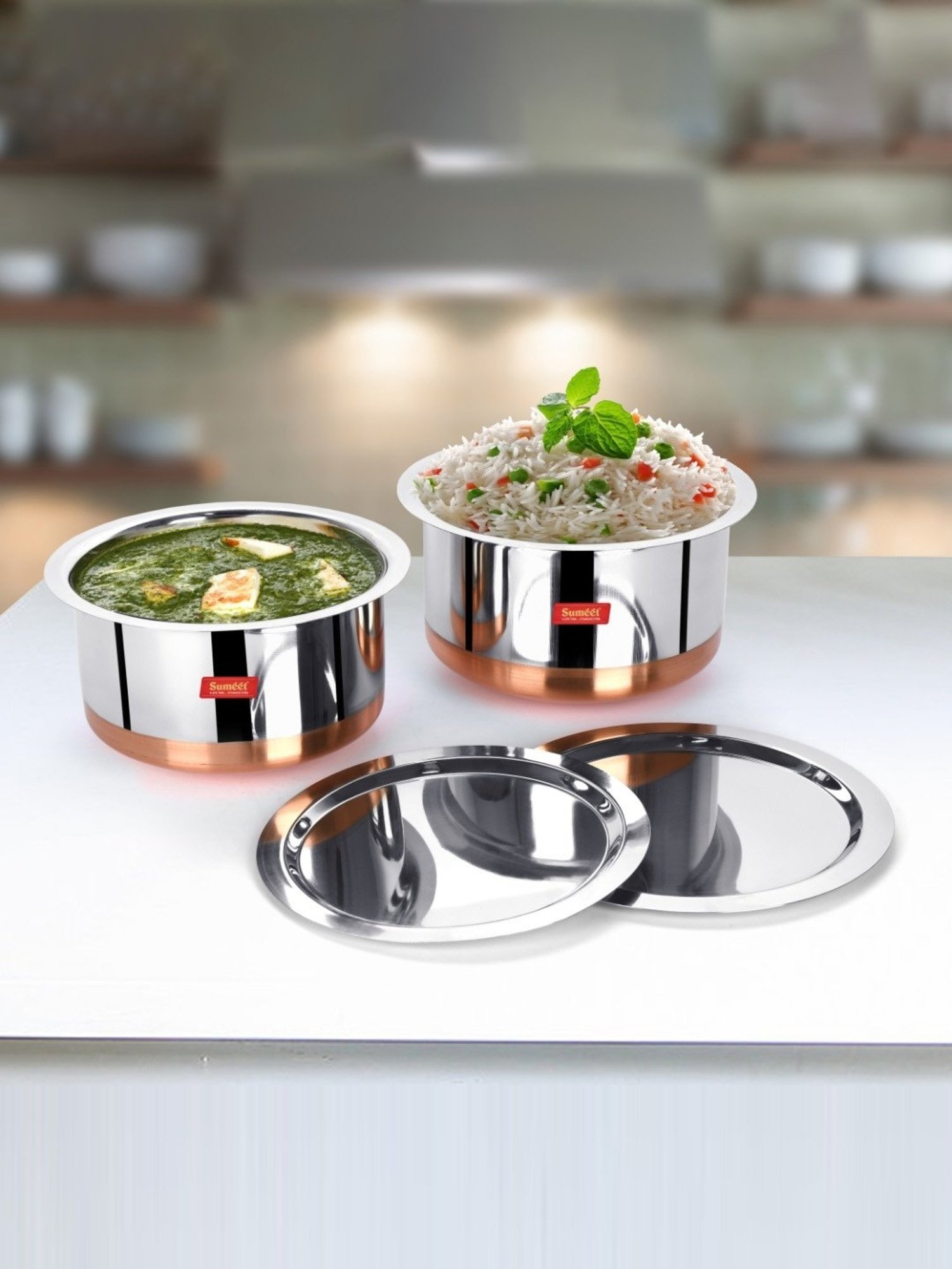 Sumeet Stainless Steel Copper Bottom 2Pc Big Size Tope Set With Lid  (3.850L, 4.70L)