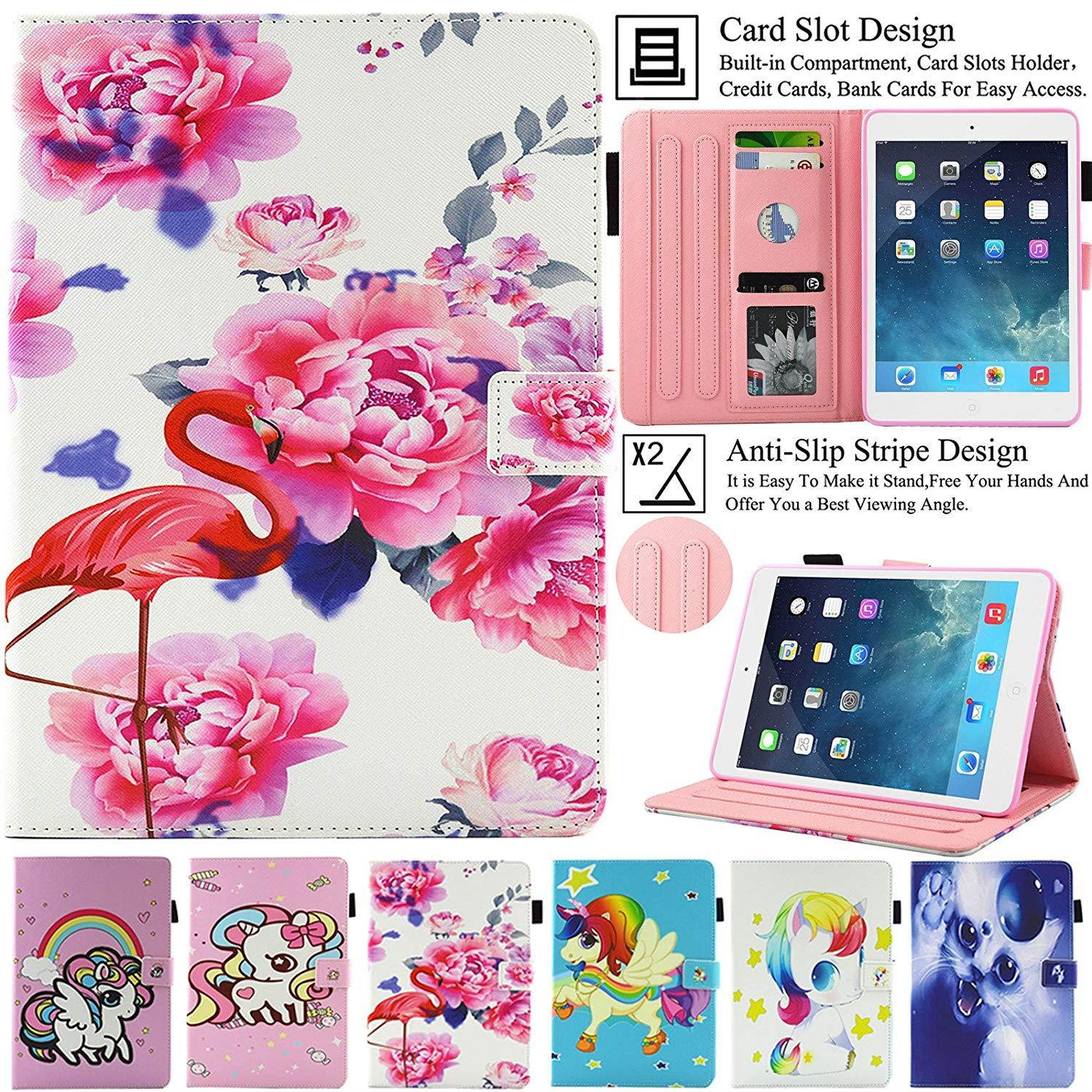 iPad mini 1/2/3 Case,Artyond Card Slot Case [Anti-slip Stripe] Smart Magnetic Cover With [Auto Wake/Sleep Feature] Stand Wallet Soft Micro Fiber TPU Leather Case For Apple iPad mini 1 2 3(Flamingo)