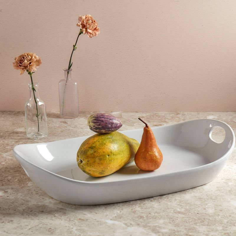 21" x 13" Stoneware Oval Serving Tray with Handles - Tabletops Gallery