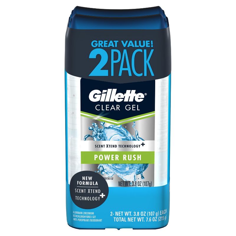 Gillette Antiperspirant Deodorant for Men - Clear Gel Power Rush 72 Hour Sweat Protection - 2pk/3.8oz each
