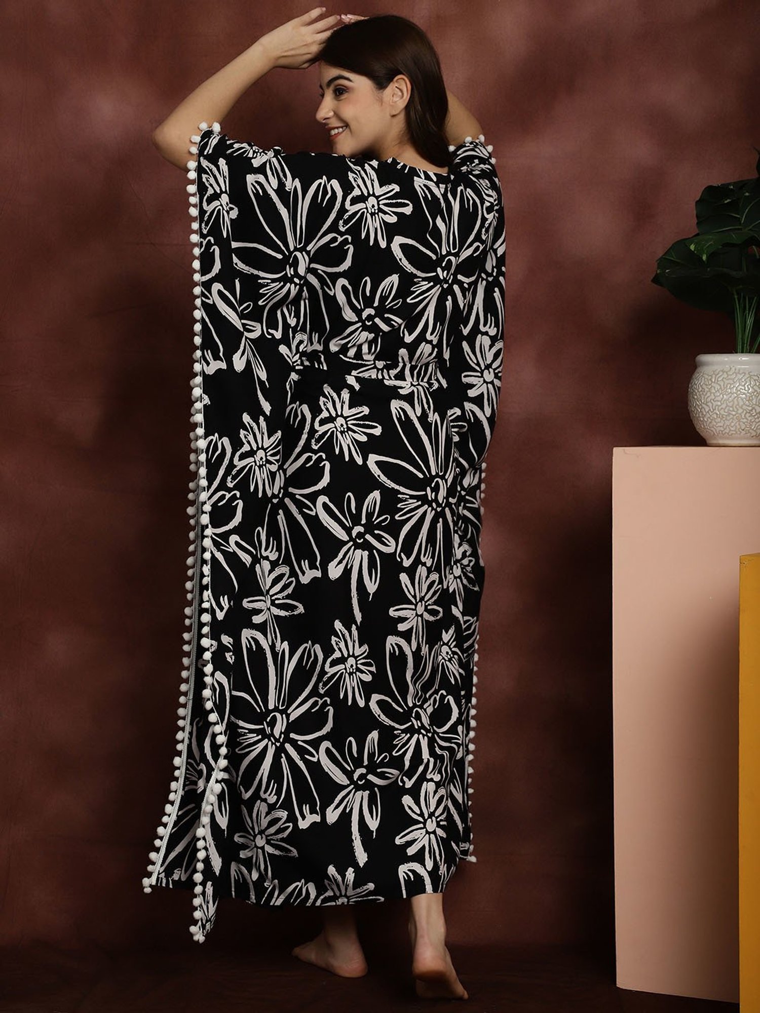 Boston Club Black Printed Kaftan Night Dress