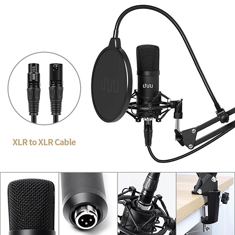 XLR Condenser Microphone,  Professional Vocal Cardioid Microphone Kit with Boom Arm, Shock Mount, Pop Filter, Windscreen and XLR Cable, for Broadcasting,Recording,Podcasting and YouTube(XM-900)
