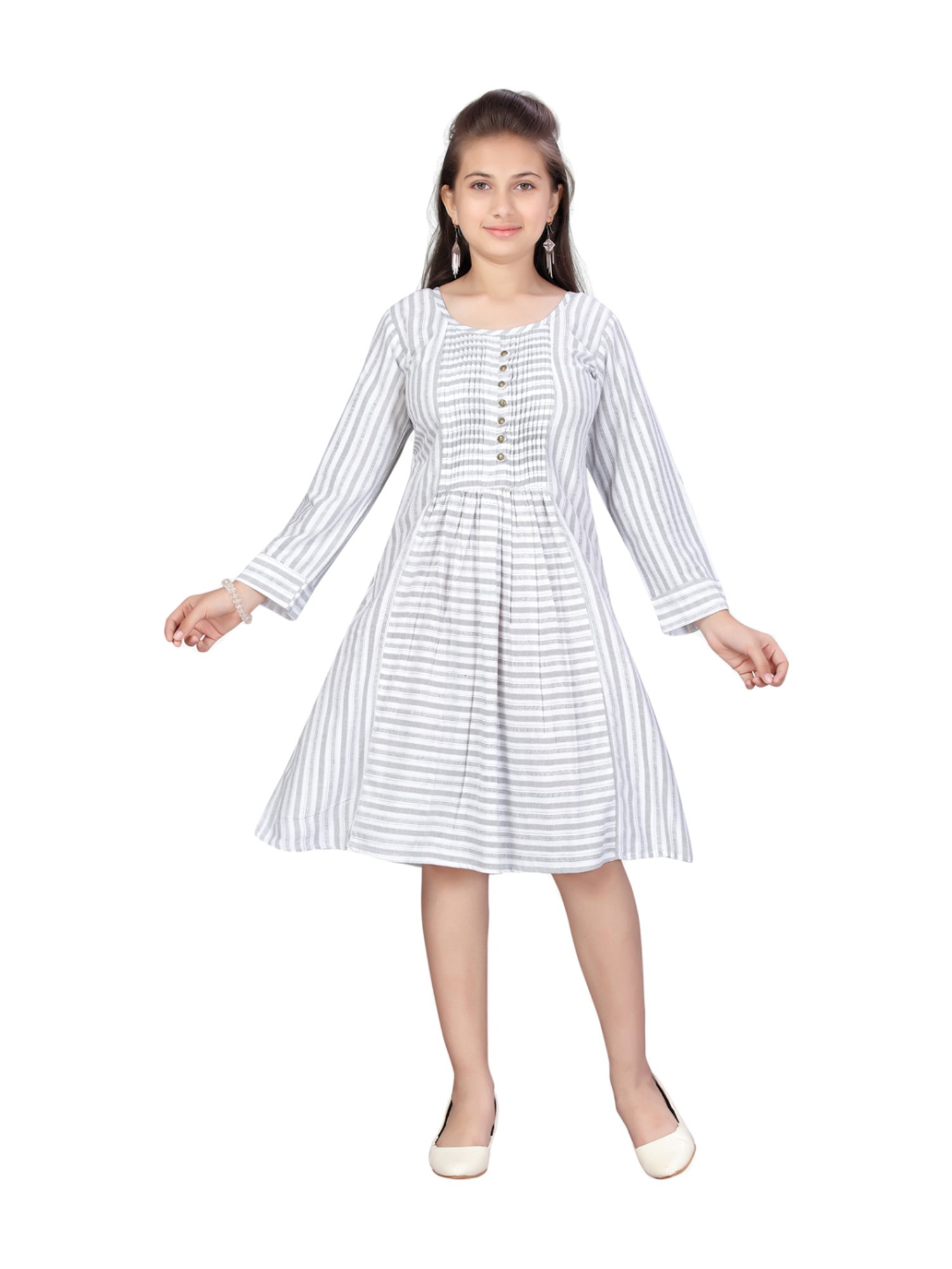 Aarika Kids Grey Cotton Striped Dress