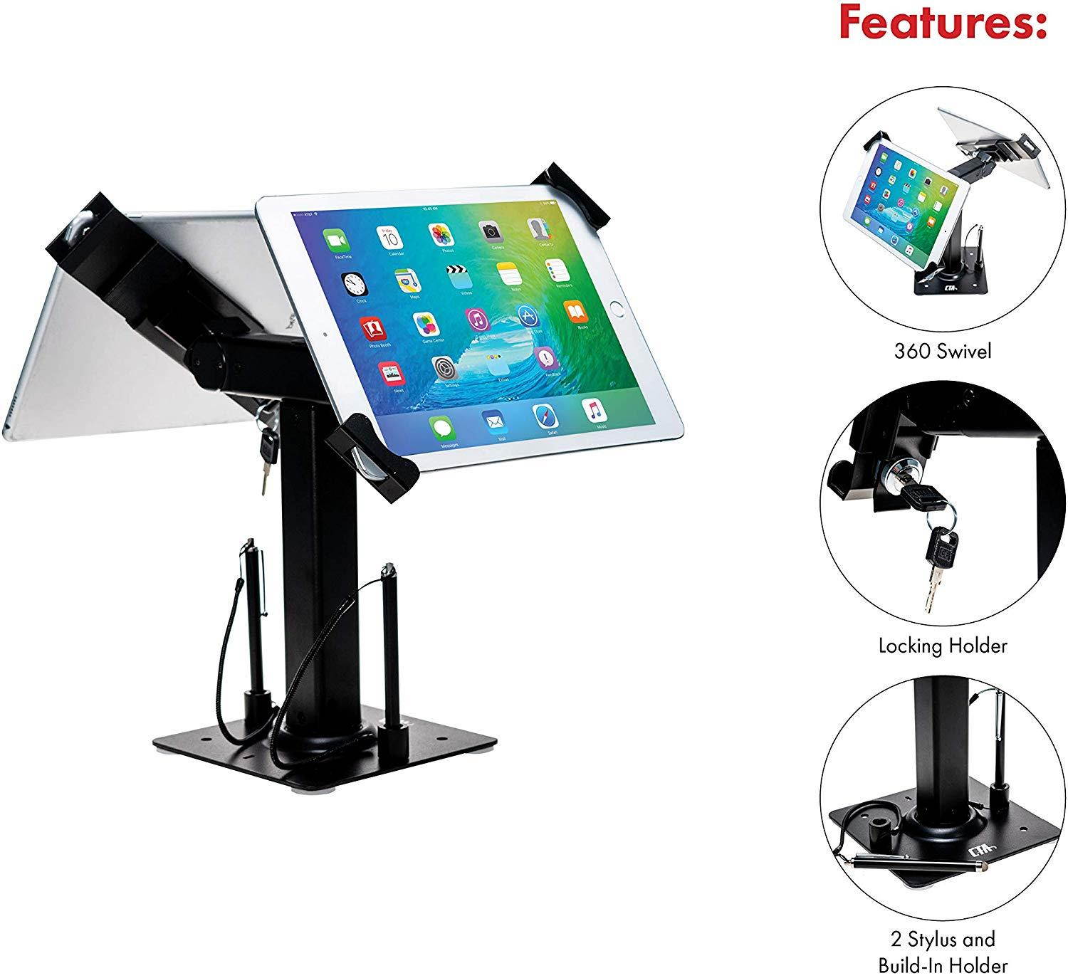 Tablet Stand, CTA Digital Security Kiosk Dual Stand for 7-14" Tablets/iPad 10.2-Inch (7th Gen.)/12.9-Inch iPad Pro/ 11-Inch iPad Pro/iPad 6, iPad Mini 5/iPad Air 3/Surface Pro 4 & More (Black)