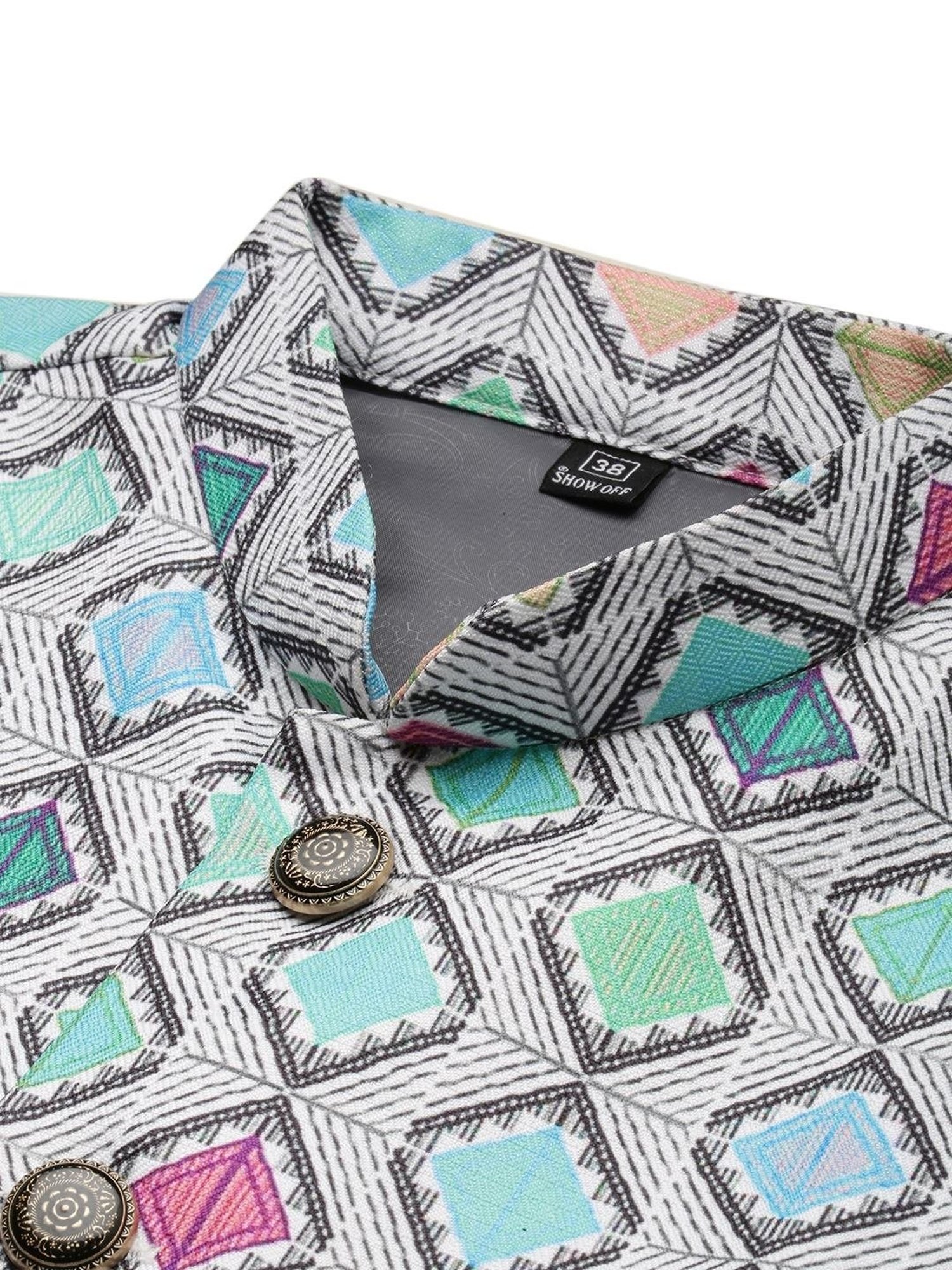 Showoff Multi Cotton Regular Fit Printed Nehru Jacket