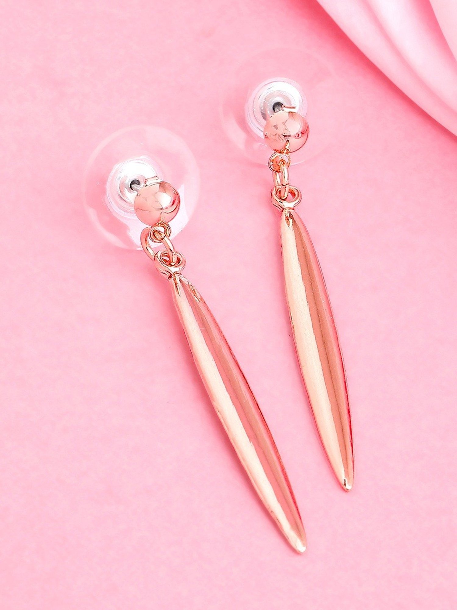 Estele Rose Gold-Plated Cone Designer Dangler Earrings