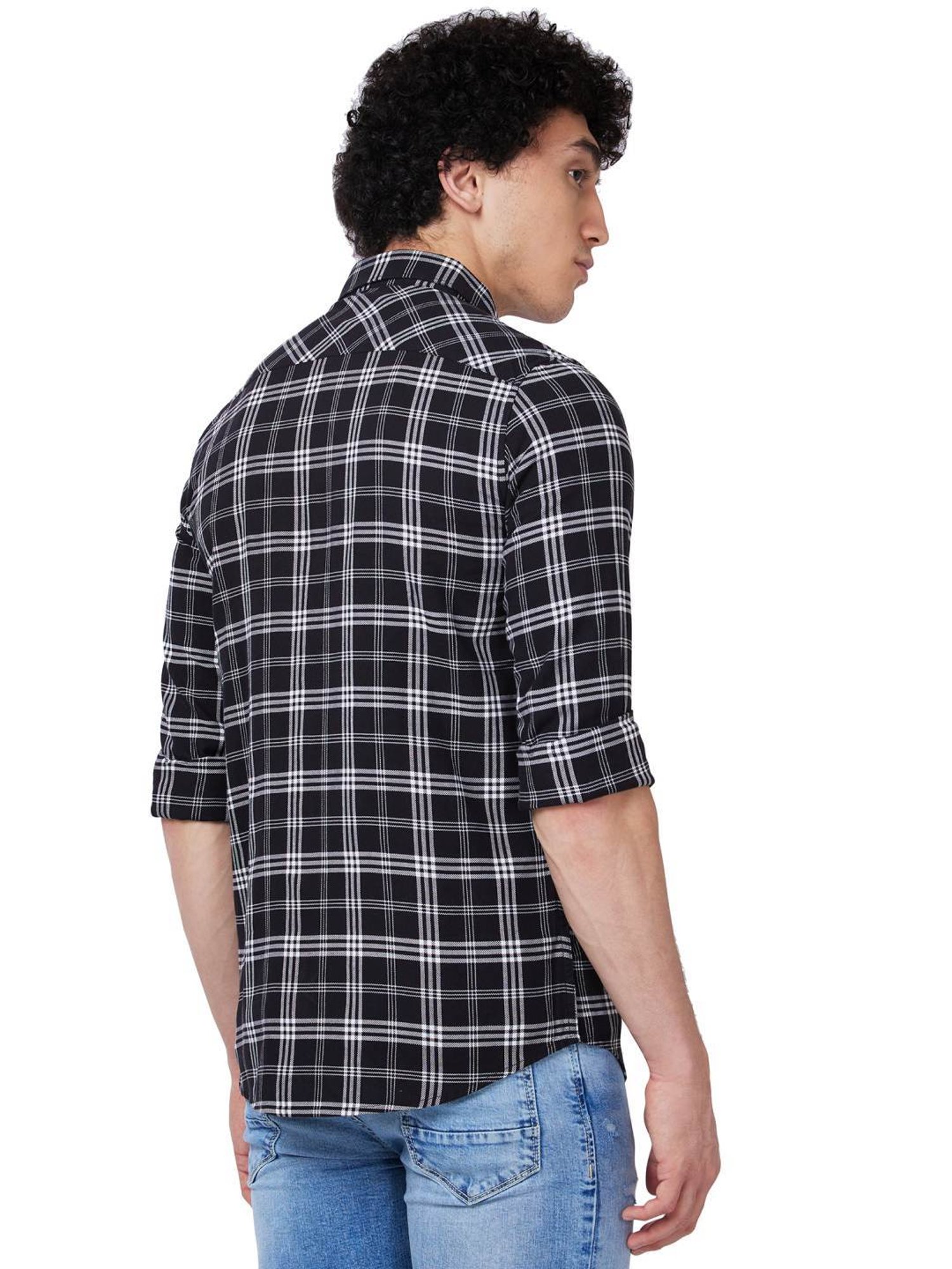 Spykar Black Cotton Regular Fit Checks Shirt