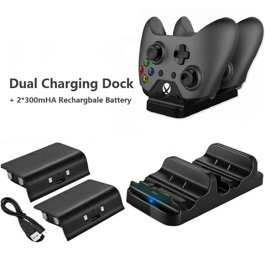 Xbox One Controller Charger, Dual Charge USB Charging Station Dock for Xbox One, with 2 x 300 mAh Rechargeable Battery Battery Packs