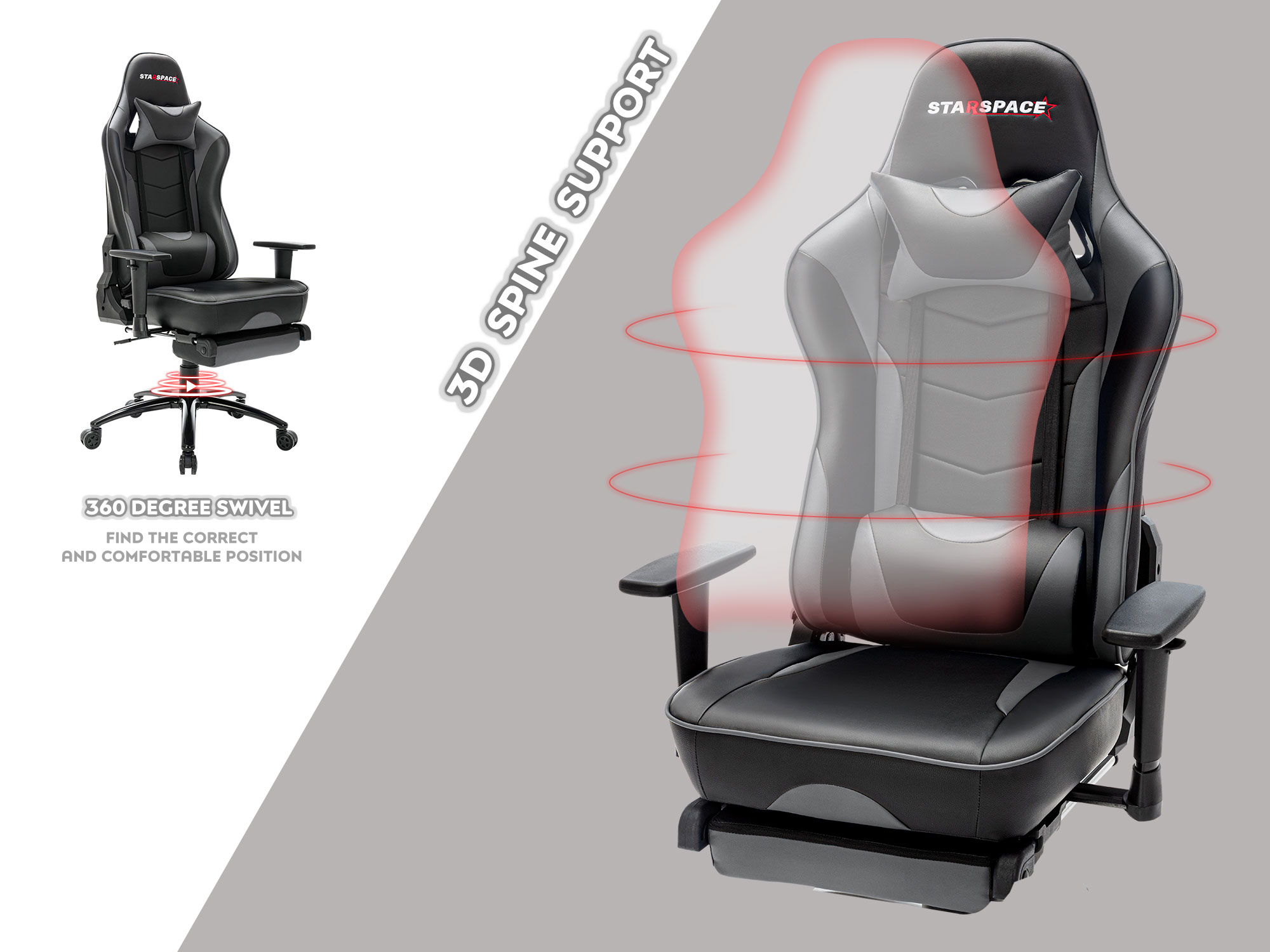 STARSPACE Ergonomic Adjustable Gaming Chair with Massage and Footrest Lumbar Support Racing Desk Chair Office Chair