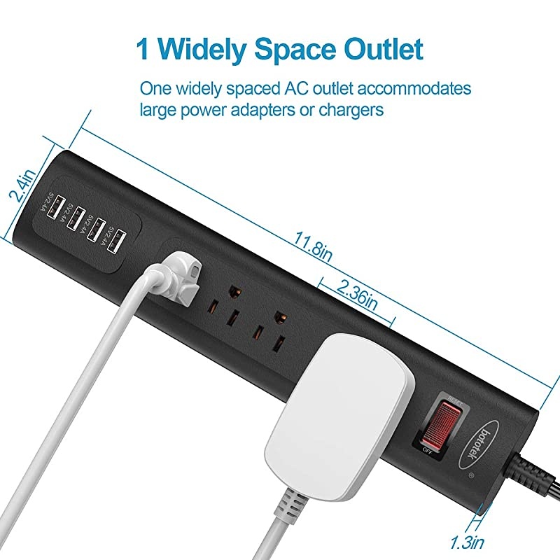 Power Strip Surge Protector with 4 AC Outlets and 4 USB Charging Ports 6 Feet Long Extension Cord for Smartphone Tablets HomeOffice Hotel Black