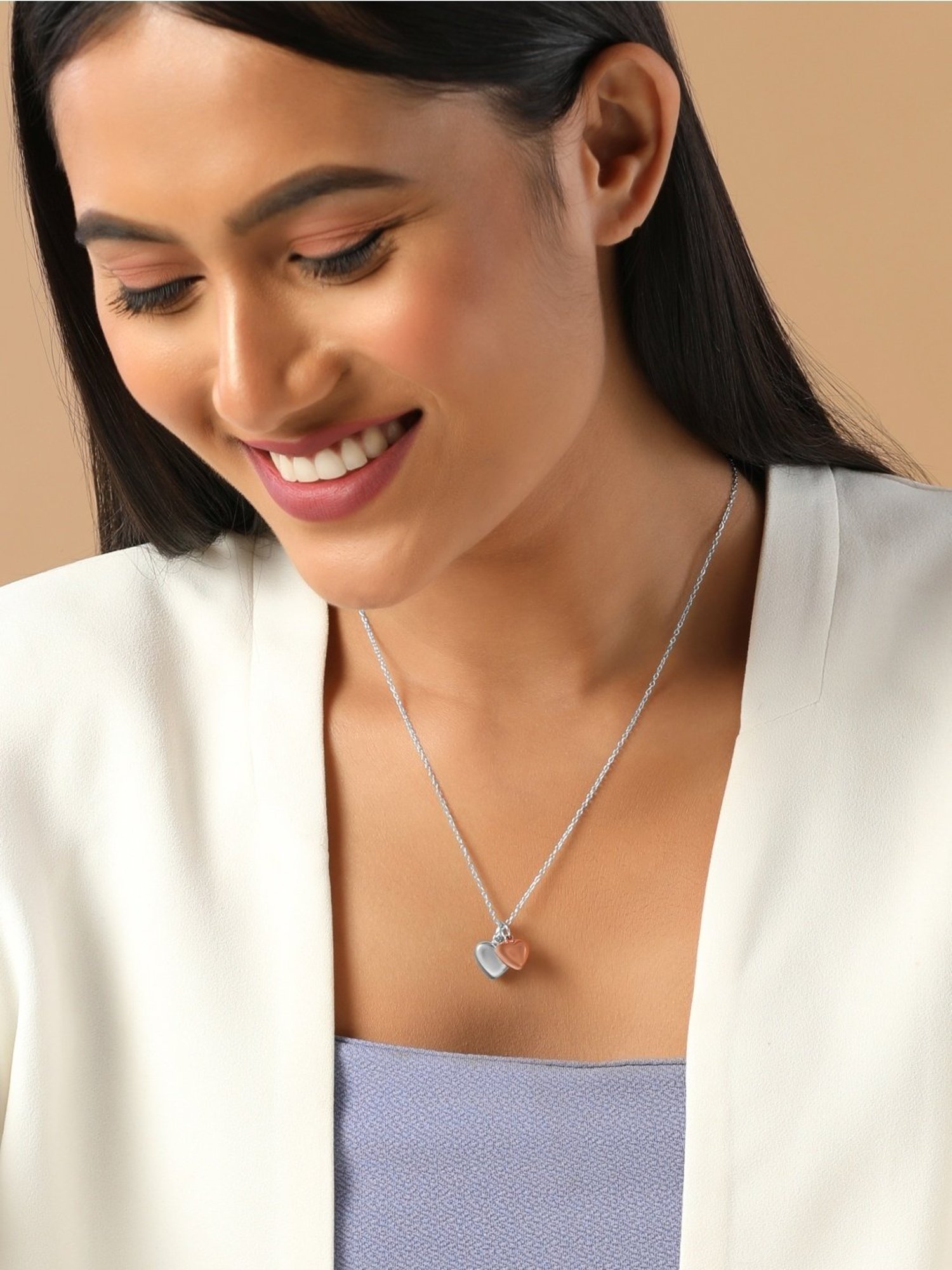 Curio Cottage 925 Silver Dual Toned Heart Shapped Pendant Link With Chain