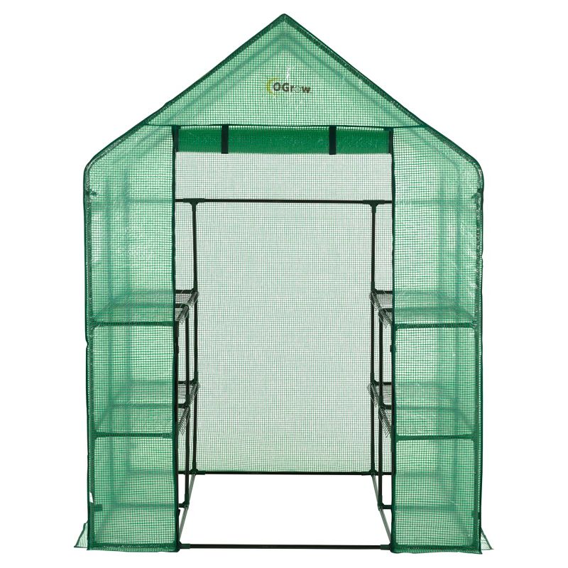 Deluxe Walk - In 2 Tier 8 Shelf Portable Lawn And Garden Greenhouse - Heavy Duty Anchors Included! - Green - Ogrow