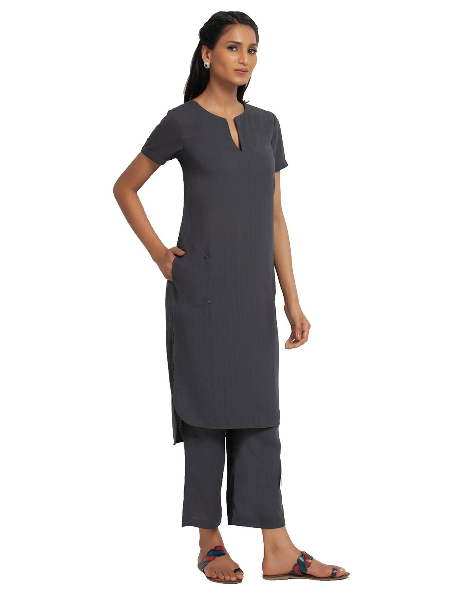 Office & You Grey Straight Fit Kurta