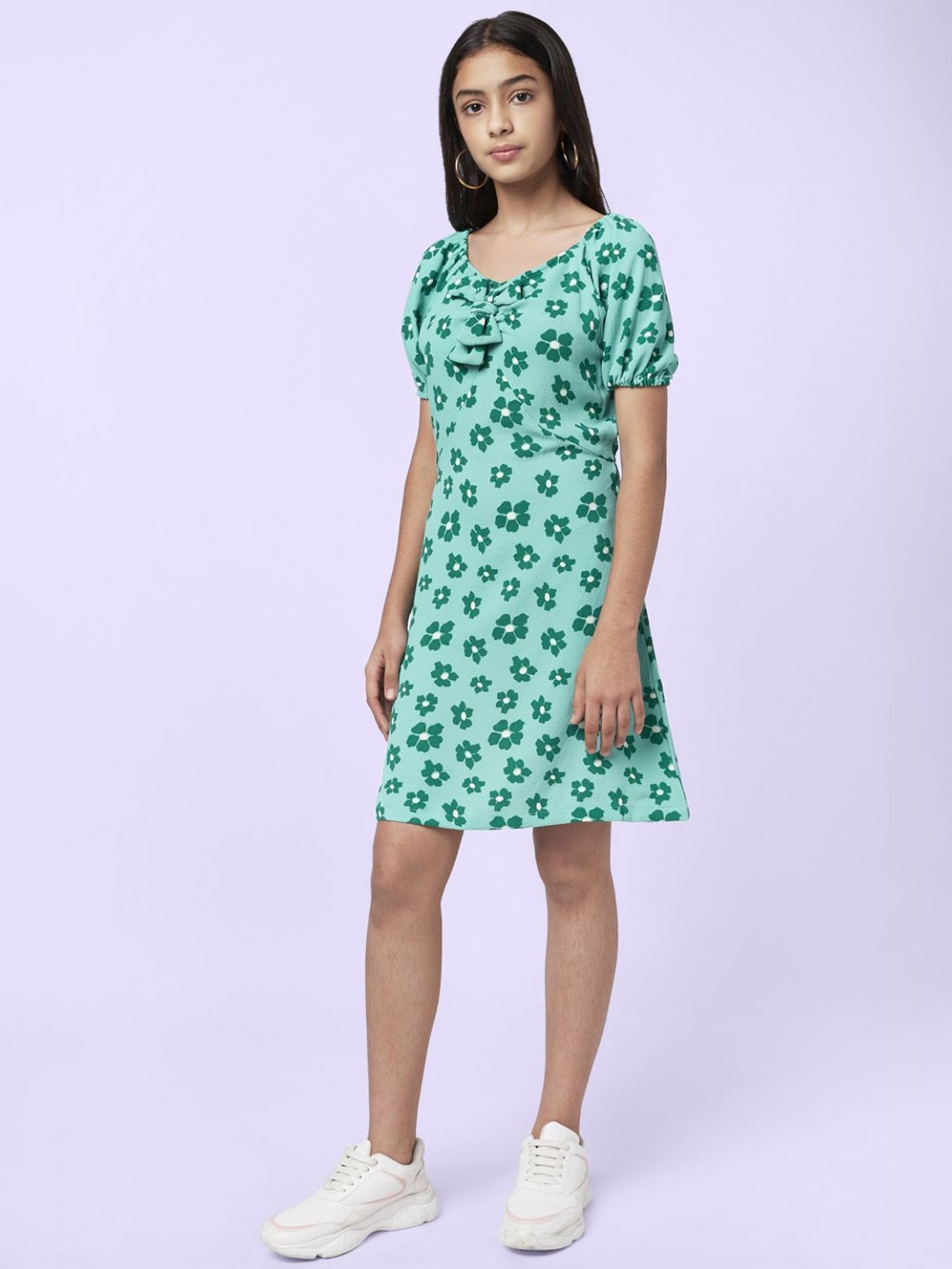 Coolsters by Pantaloons Kids Green Cotton Floral Print Dress