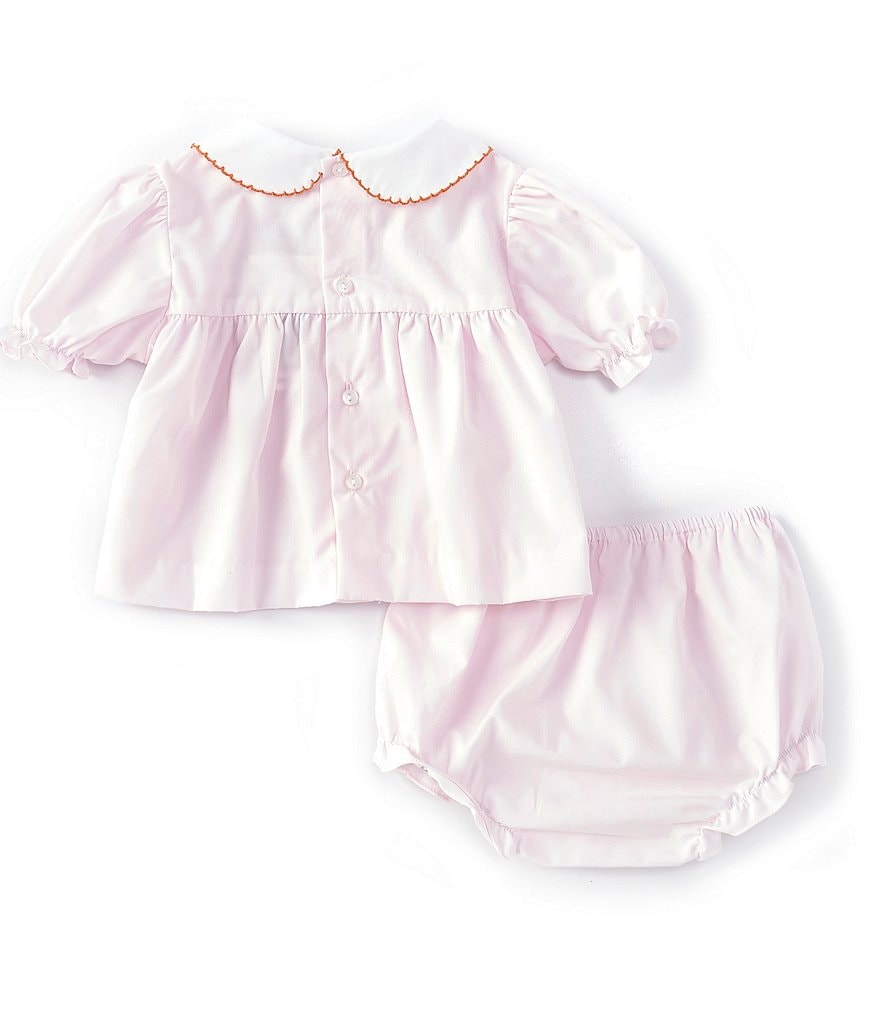 Petit Ami Baby Girls Newborn-9 Months Short-Sleeve Pumpkin-Embroidered Top & Diaper Cover Set
