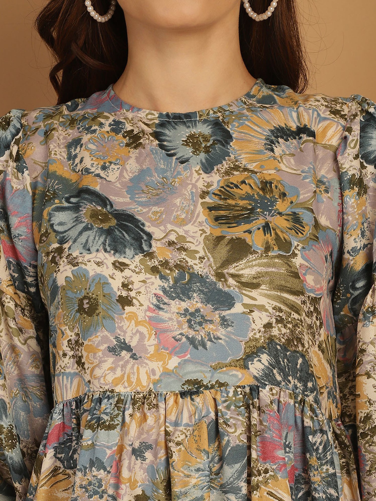 Indian Needle Blue Floral Print Ethnic Dress