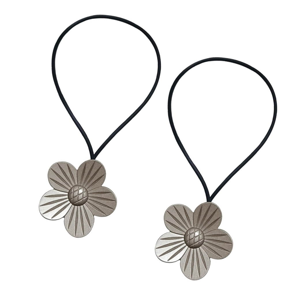 2pcs Magnetic Curtain Tiebacks Simple Flower Design Curtain Clasp Metal Curtain Buckles for Home Office Shop (Silver)