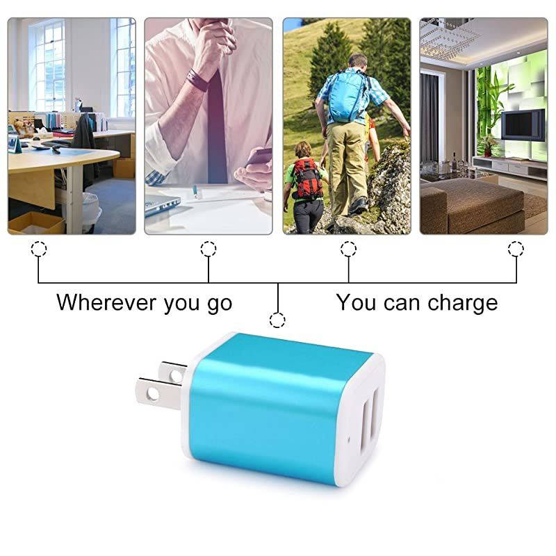 Android Charger with Wall Plug,  2.1A Dual Port USB Wall Charger Brick Block Charger Cube Box with 2Pack 6ft Micro USB Cable Phone Charger Cord for Samsung Galaxy S7 S6 Edge J3 J7, LG Stylo 5 3