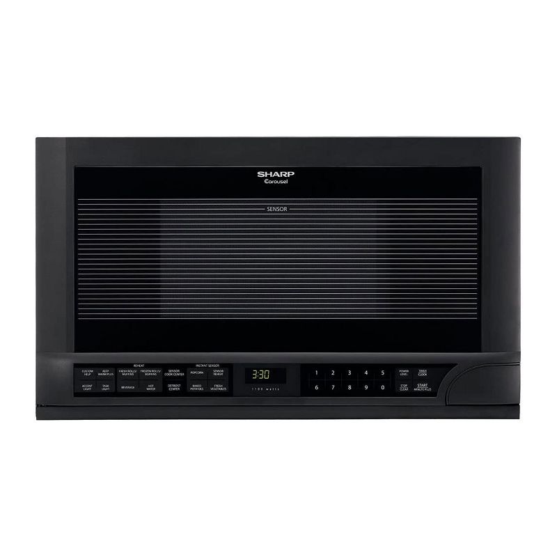 Sharp R1210T Compact 1.5 Cubic Feet 1100 Watt Over the Counter Carousel Microwave Oven with Sensor Cook, Black (Certified Refurbished)