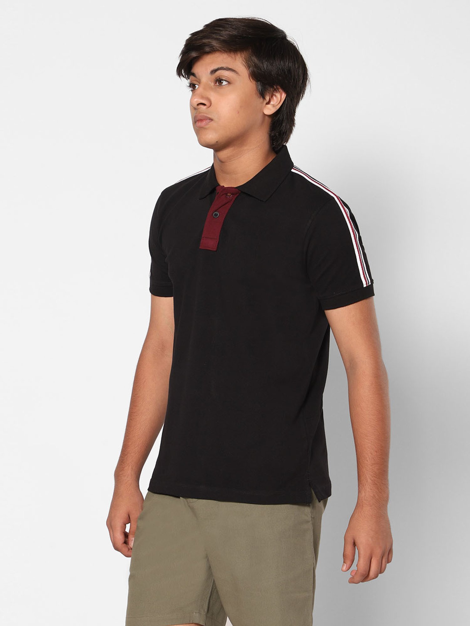 TeenTrums Boys Black Solid Polo T-Shirt