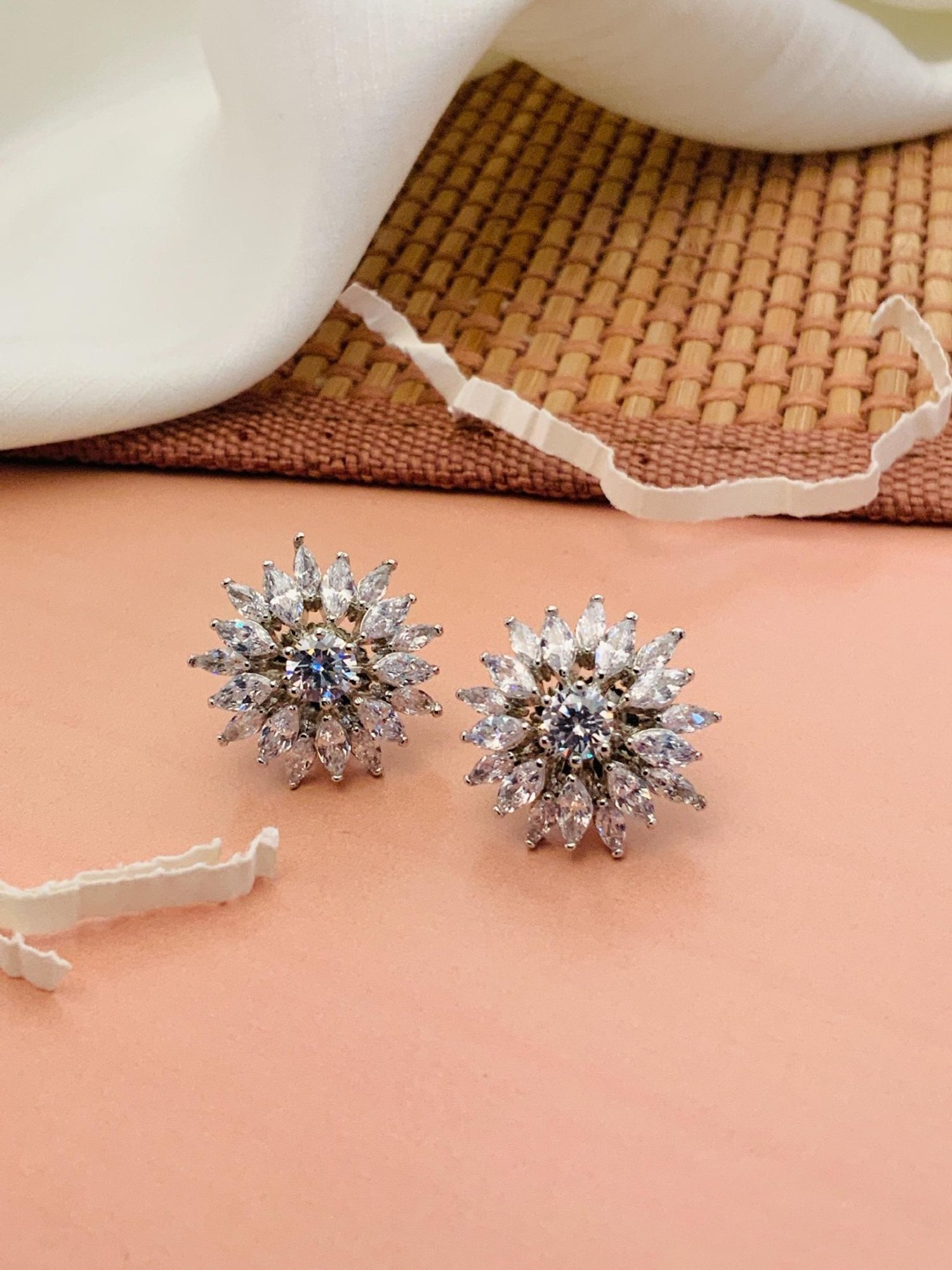 Abdesigns Stunnig Silver Plated American Diamond Stud Earrings