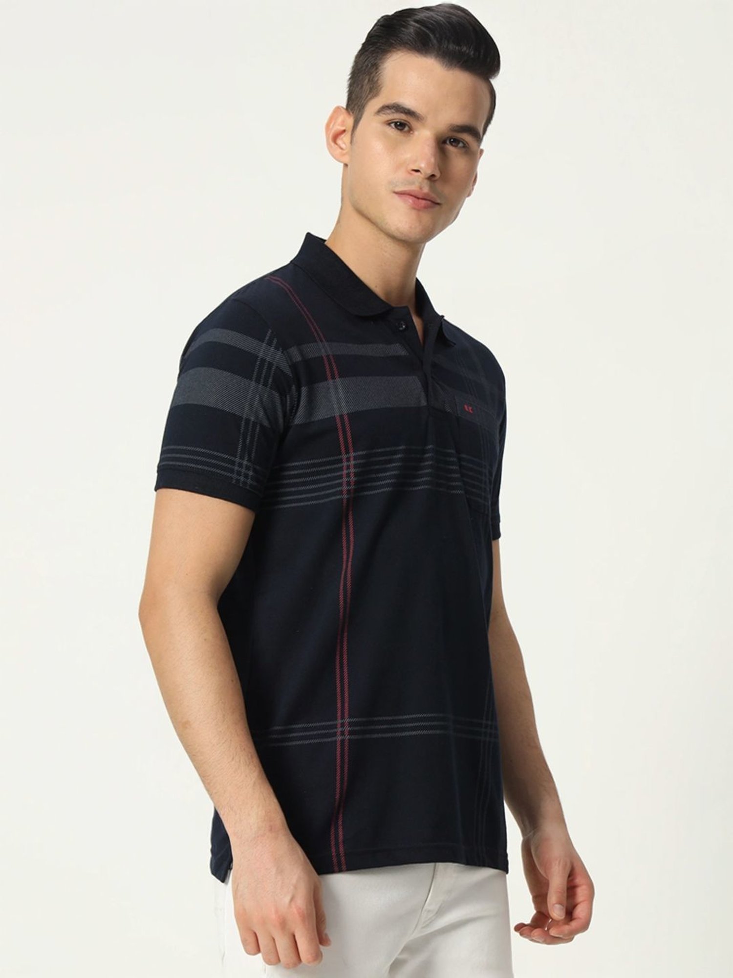 Tab91 Black Regular Fit Checks Polo T-Shirts