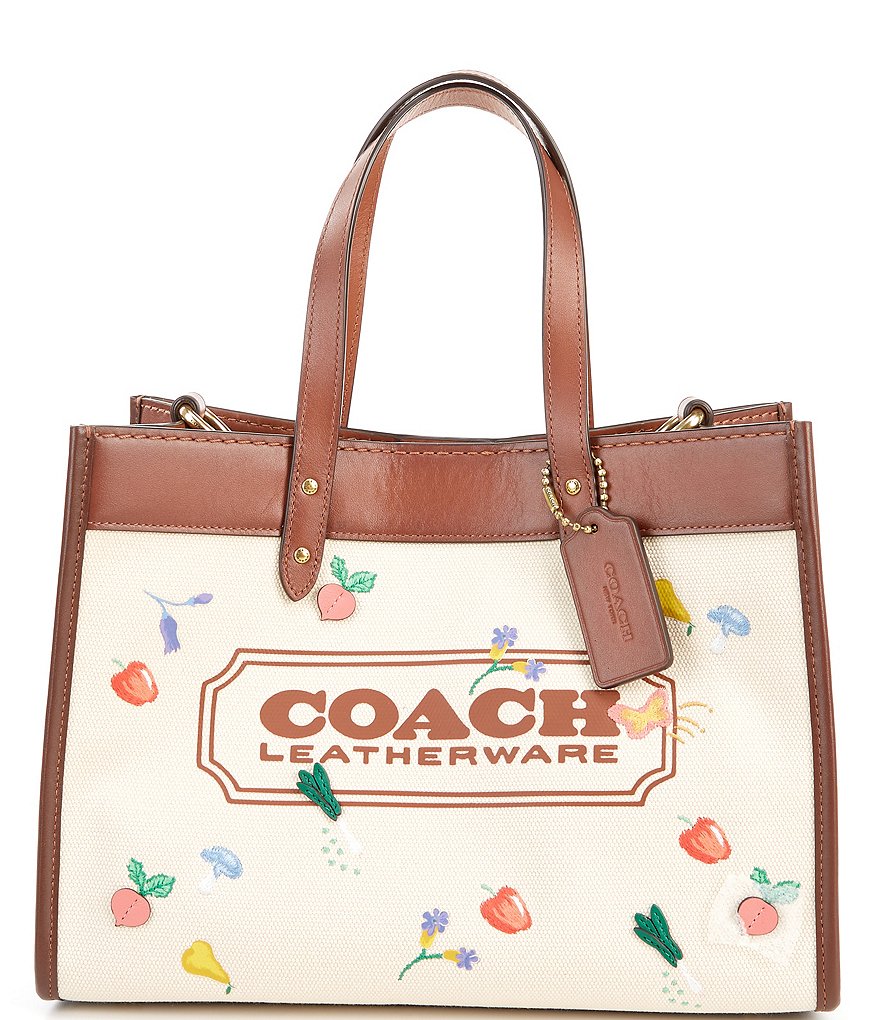 COACH All Over Garden Signature Embroidered Canvas Coach Badge Field Tote Bag