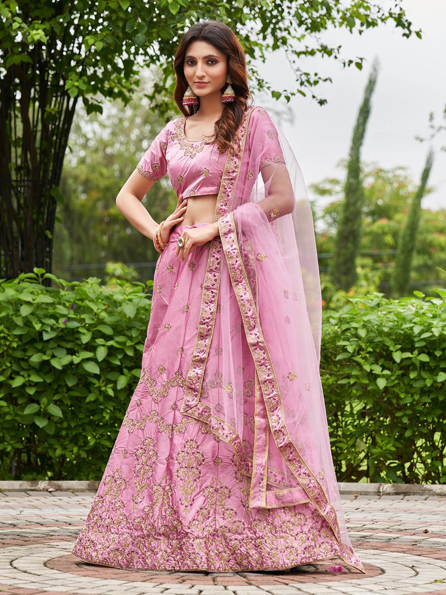Warthy Ent Pink Embroidered Lehenga Choli Set With Dupatta