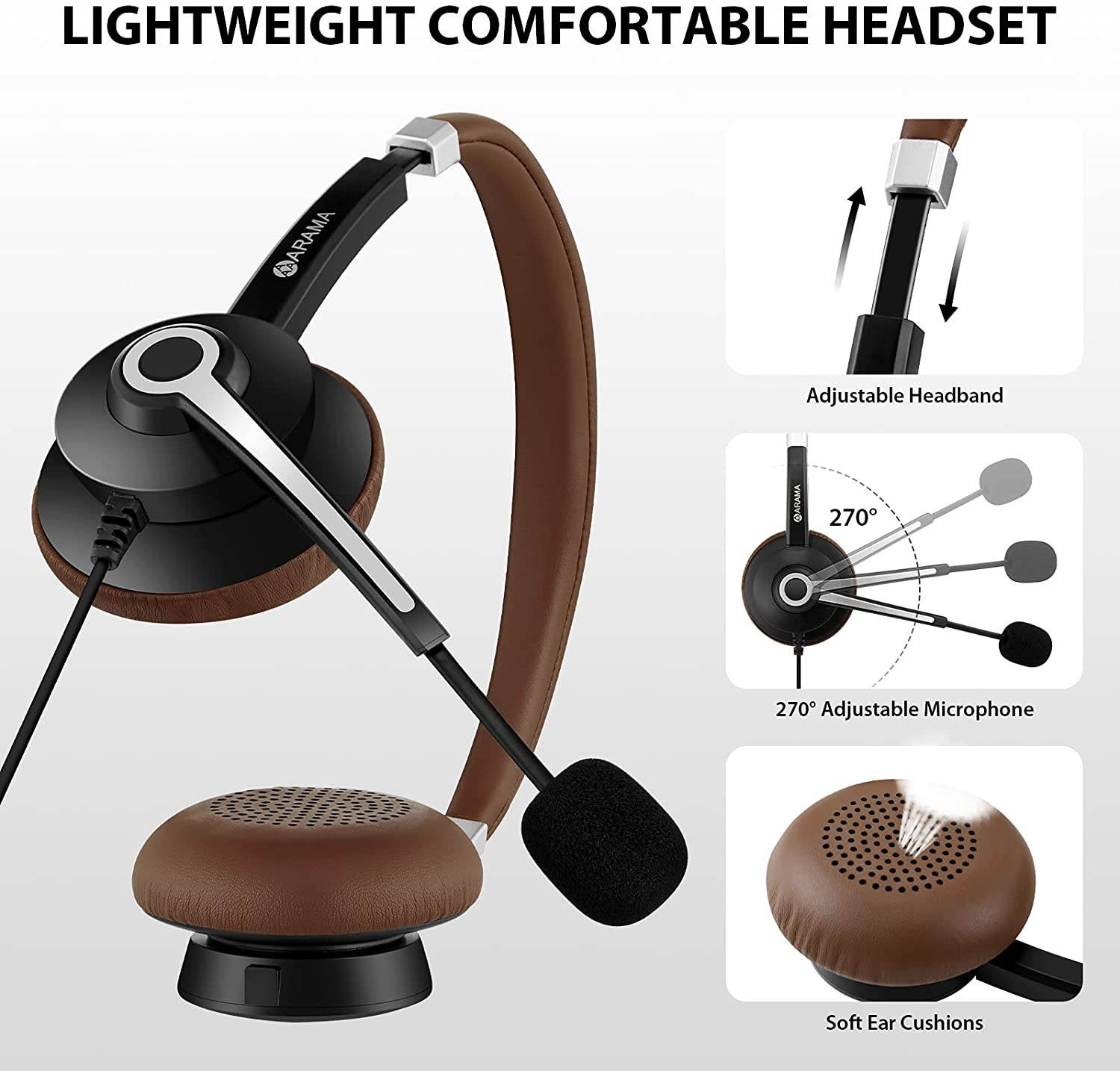 USB Headset with Microphone Noise Cancelling & in-line Call Controls Ultra Comfort 3.5mm Wired Headset for Cell Phone Computer Headset with Mute for PC Laptop Skype Webinar Home Office
