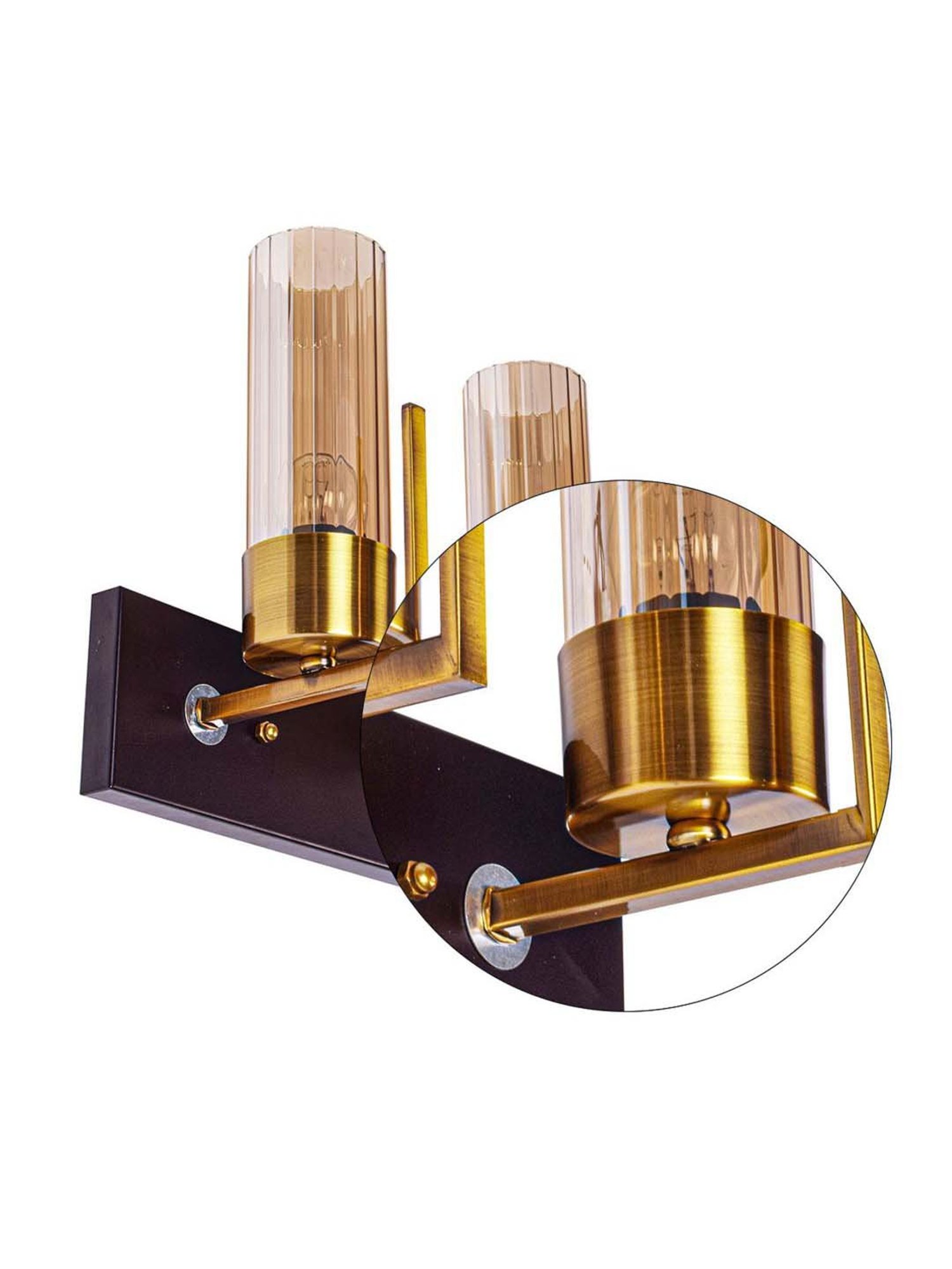 Kapoor E Illuminations Golden Brass Grove Amber Glass Double Shade Wall Light