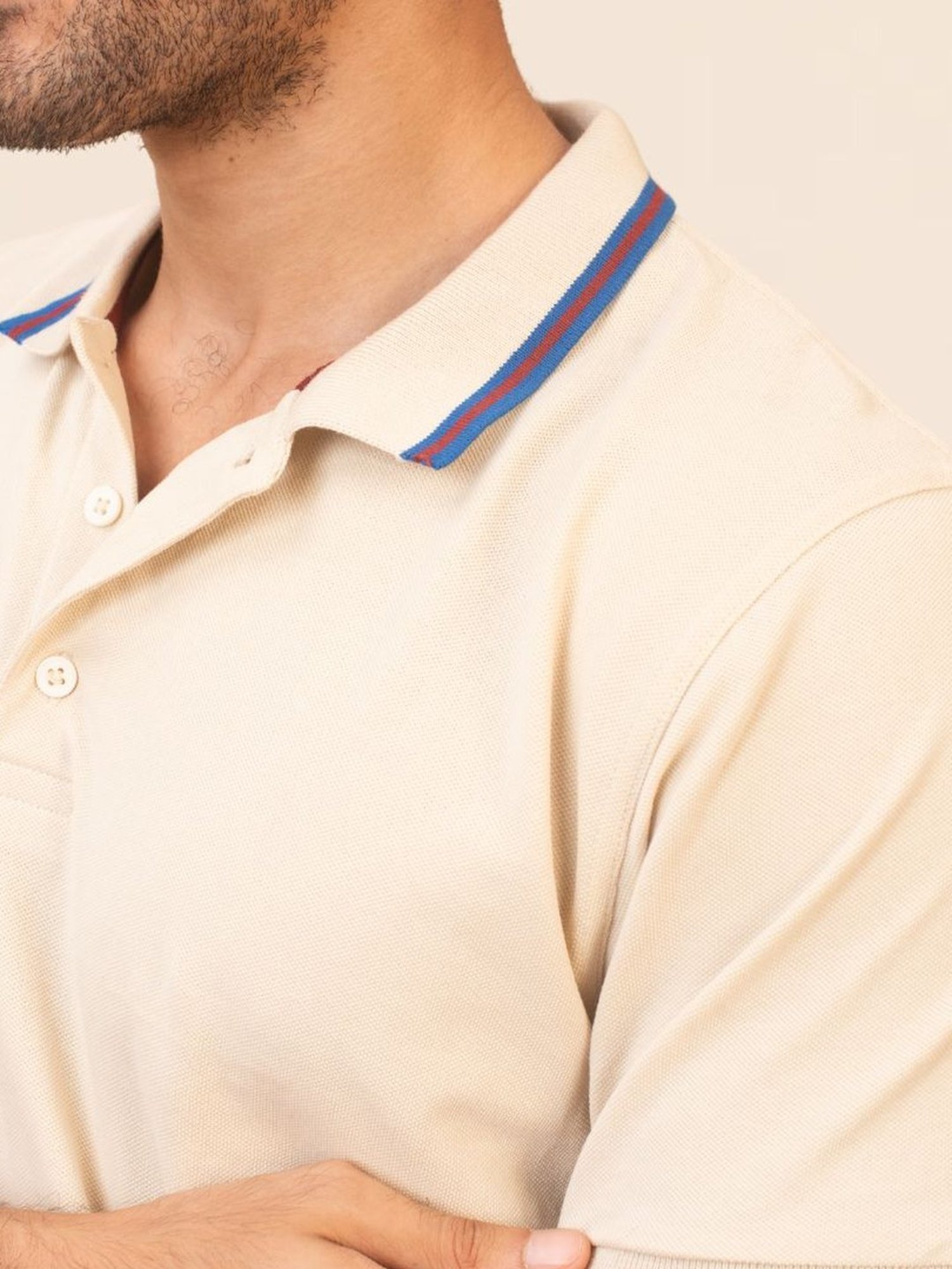 The Bleu Label Cream Cotton Slim Fit Polo T-Shirt