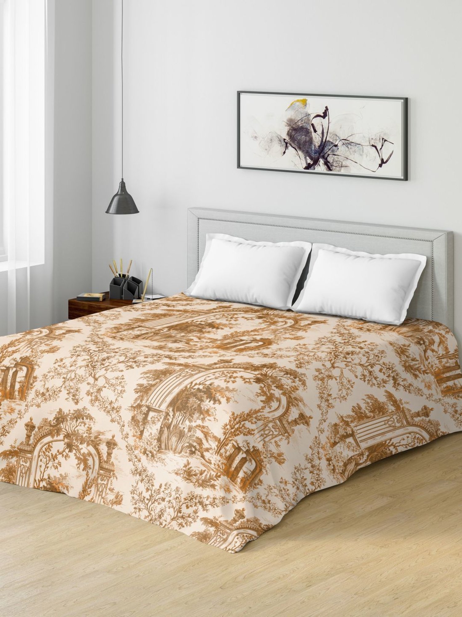 DDECOR Live Beautiful Evita 136 TC Brown & Off White Bed Sheet Set