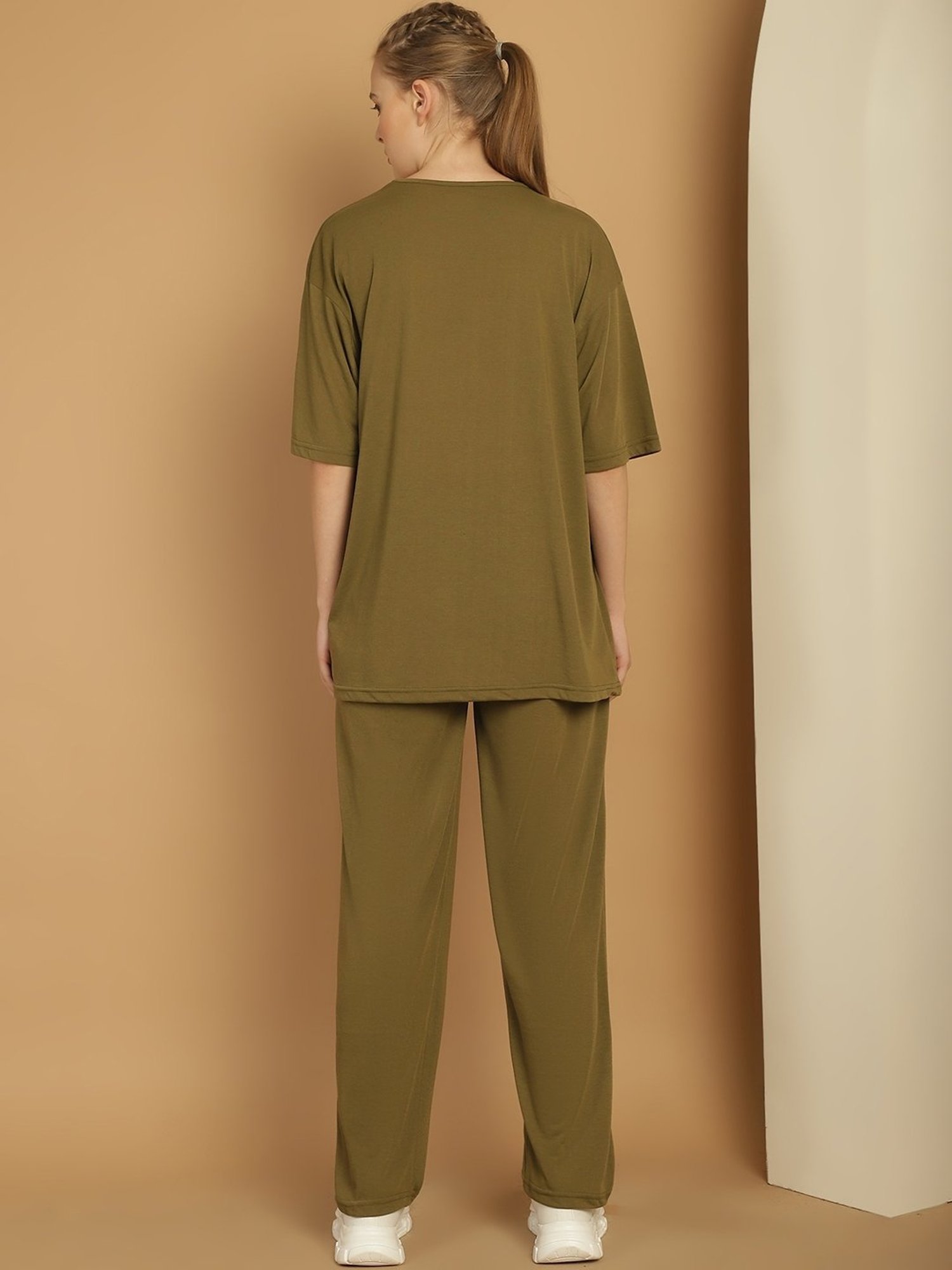 Vimal Jonney Olive Green Cotton Printed T-Shirt & Track Pants Set