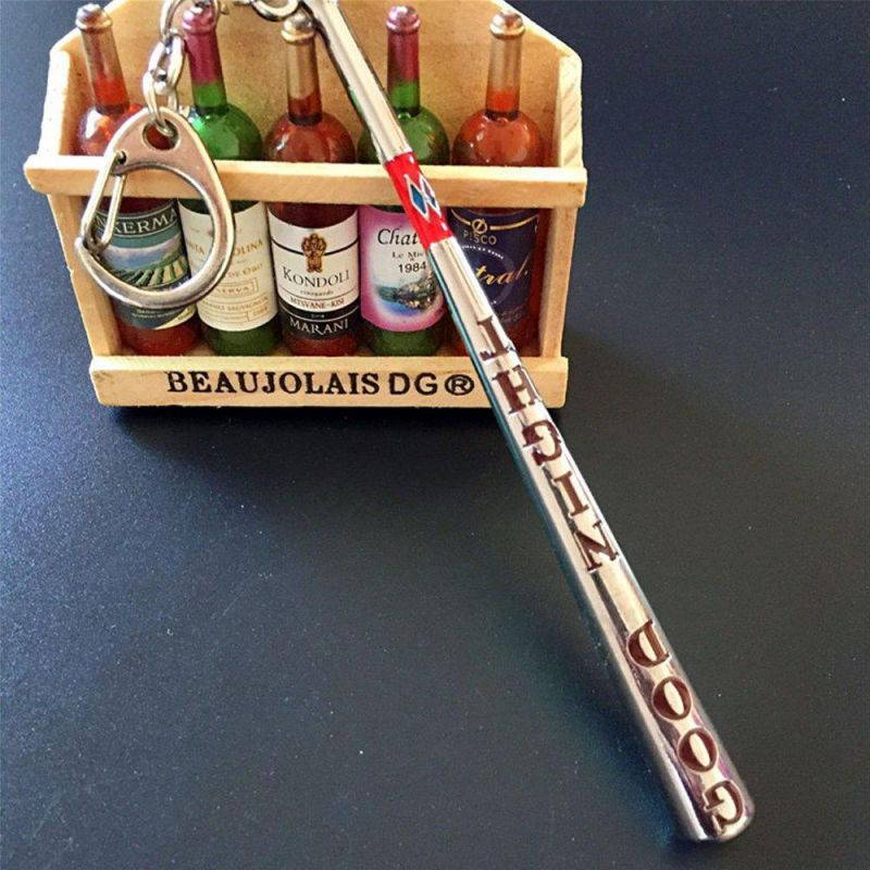 OK-STORE Harley Quinn Baseball Bat Keychain Good Night Key Chain Stainless Steel Key Ring Tag for Your Autos, Home or Boat