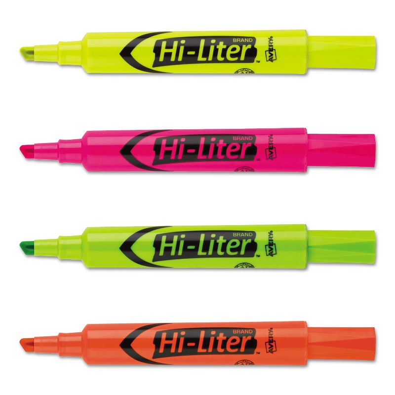 Avery HI-LITER Desk-Style Highlighter Chisel Tip Assorted Colors 4/Set 24063