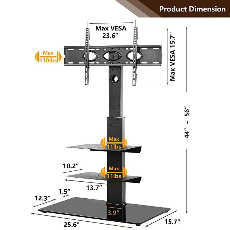 Floor TV Stand with Swivel Mount Height Adjustable for 32 37 42 47 50 55 60 65 inch Plasma LCD LED Flat or Curved Screen TVsCable ManagementRemovableAdjustable Shelf