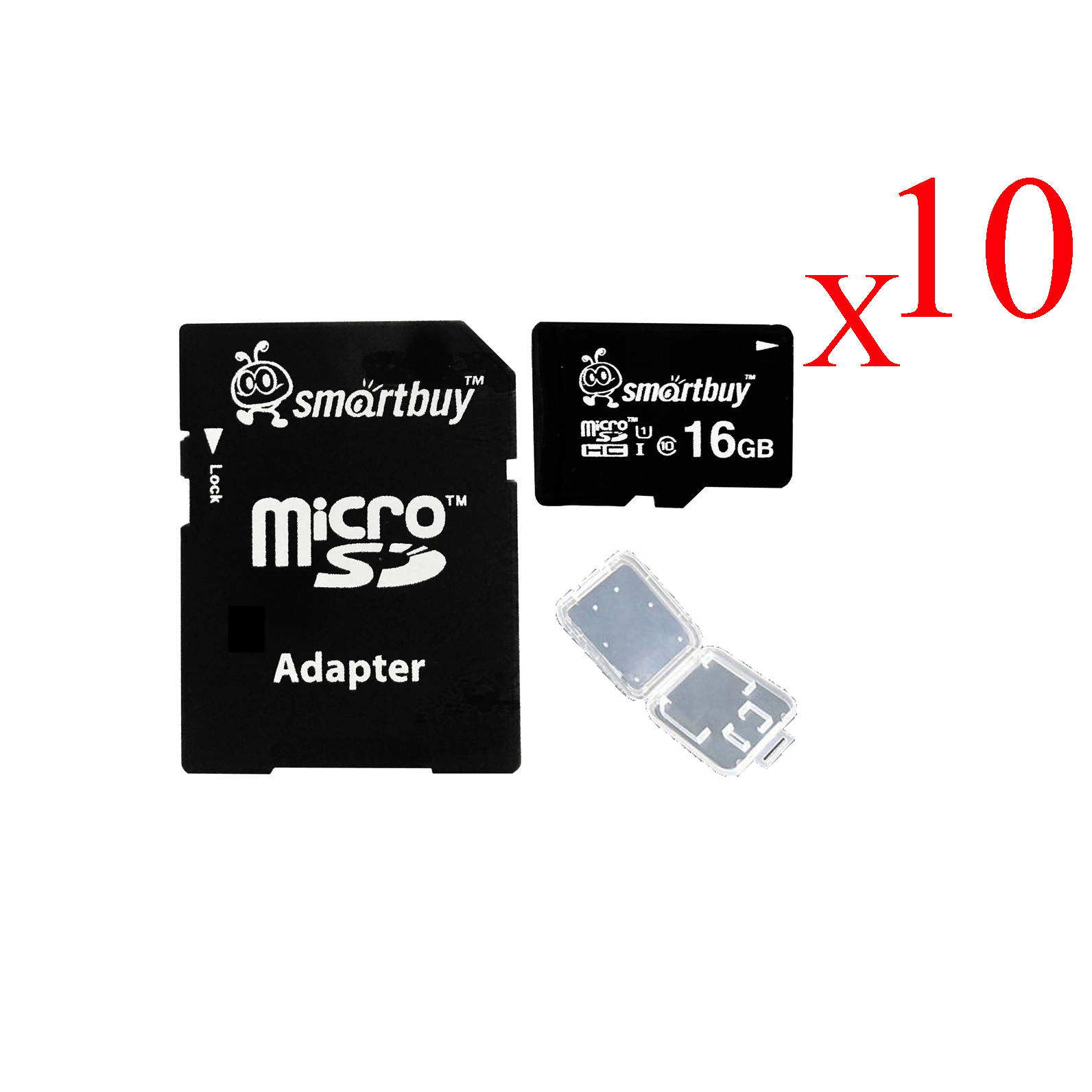 Smartbuy Micro SDHC Class 10 TF Flash Memory Card SD HC C10 Ultra U1 UHS-I HD For Camera Mobile Phone Tab GPS MP3 TV + Adapter + Mini Case (16GB - 2 Packs)