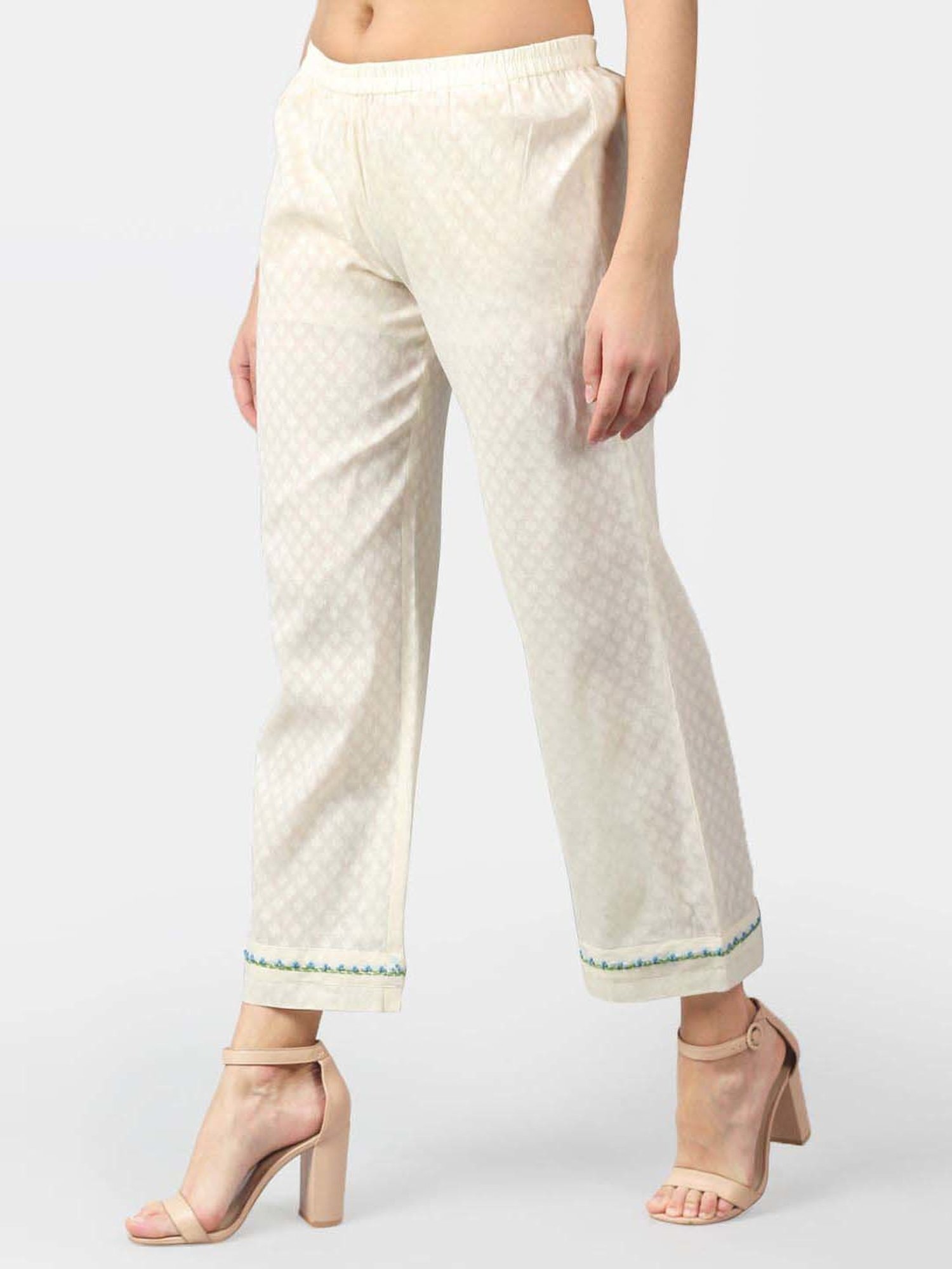 DART STUDIO White Cotton Embroidered Palazzos